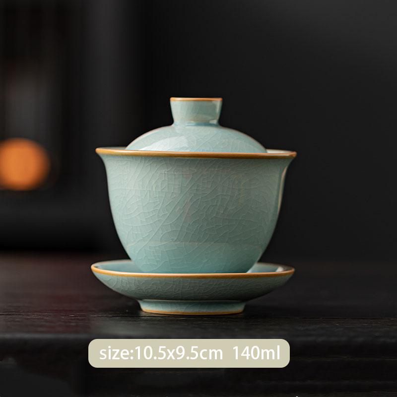 Chinese Ru Kiln Ceramic Gaiwan Handmade Teacup Tea Water Separation Tea Bowl Household Travel Teaware Tea Ceremony Gifts