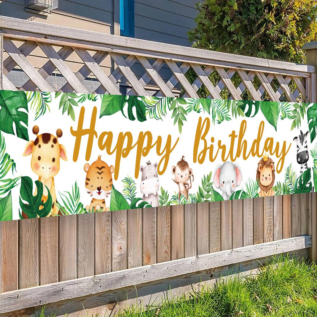 200*40cm Jungle Animal Theme Safari Happy Birthday Party Decoration Baby Shower Banner Background Kids Favor Monkey Giraffe