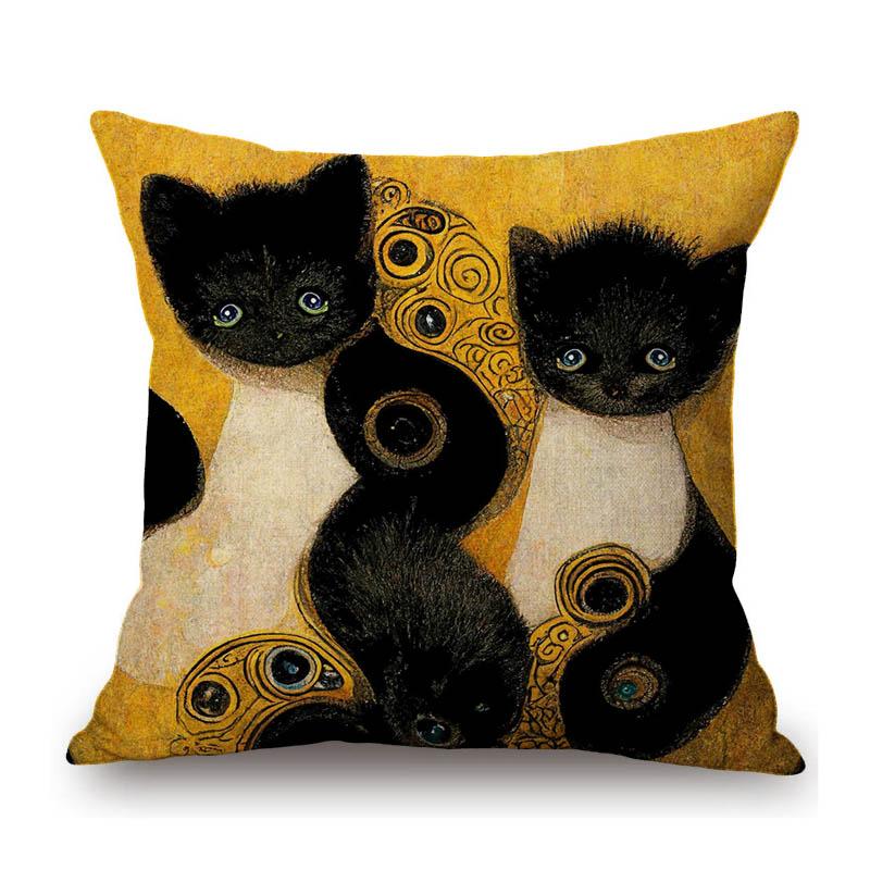 Gold Yellow Lovely Cat Kitten Oil Painting Modern Art Home Decoration Sofa Throw Pillow Case Cotton Linen Square Cushion Cover