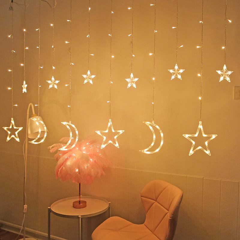LED Star and Moon Curtain Lights - Waterproof Decorative String Lights for Birthday, Party, and Holiday Décor