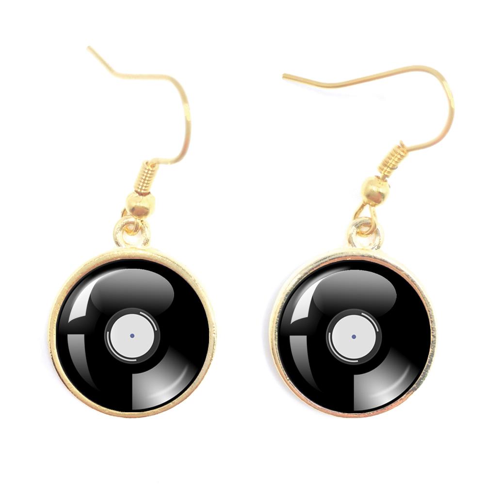 Classic Vintage Vinyl Records Rretro Phonograph Rrecord Dome Glass Ladies Earrings Music Lover Gifts Music Record Disc Earrings