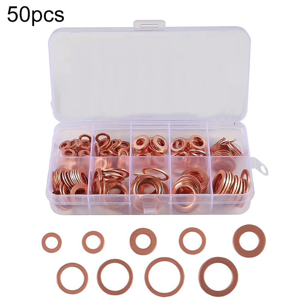 Red Copper Flat Washer Seal Ring Set Copper Washer Gasket  Set Flat Ring Seal Assortment Kit With Box 50/100/120/150/280pcs