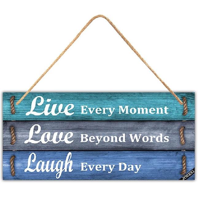 Rustikální nástěnná deska s citátem Žij, miluj a směj se Dřevěný nápis ve stylu farmářského domu Dekorace pro domov, kancelář, svatbu, kuchyň a obývací pokoj 11,8x5,9