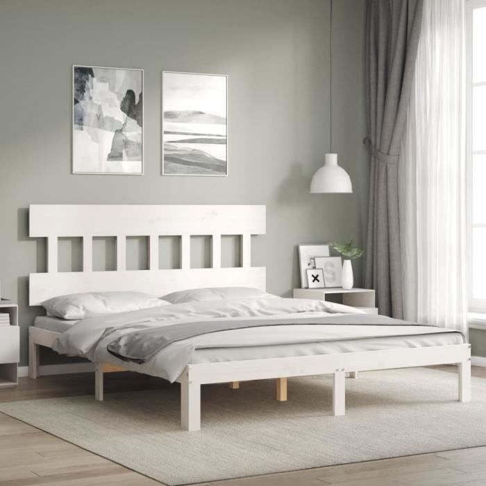 VidaXL Bed Frame with Headboard White 160x200 Cm Solid Wood 3193607