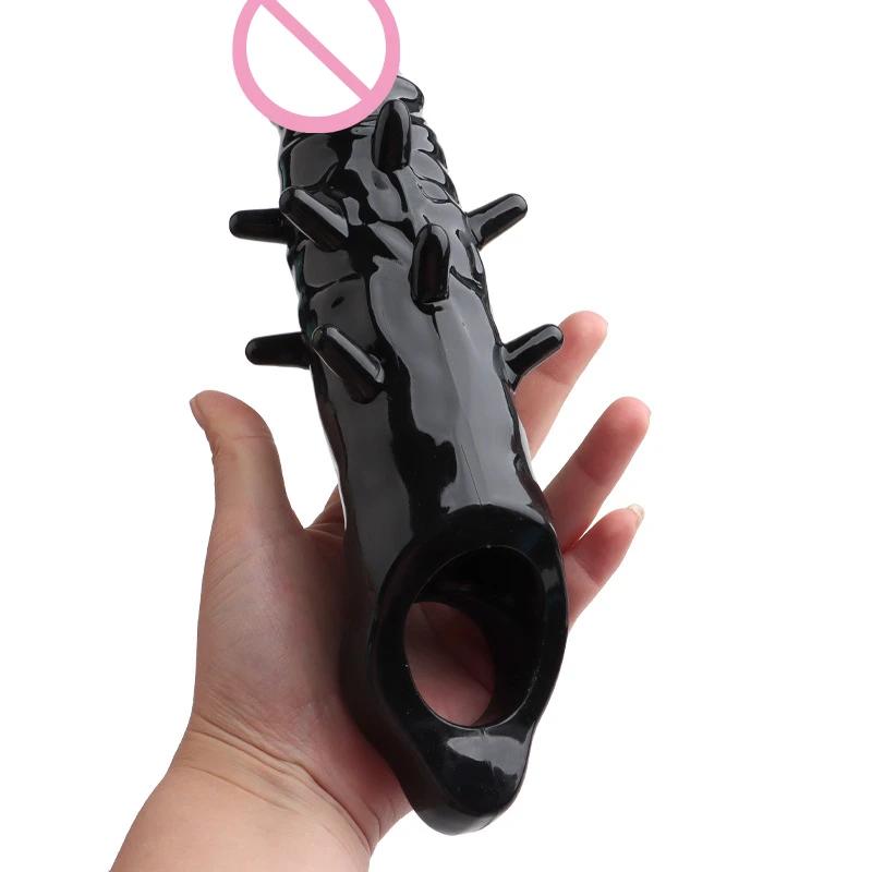 Reusable Condom Penis Sleeve Male Dick Enlargement Extender Spike Penis Cover Dildo Delay Ejaculation Sex Toy for Men Sexy Shop
