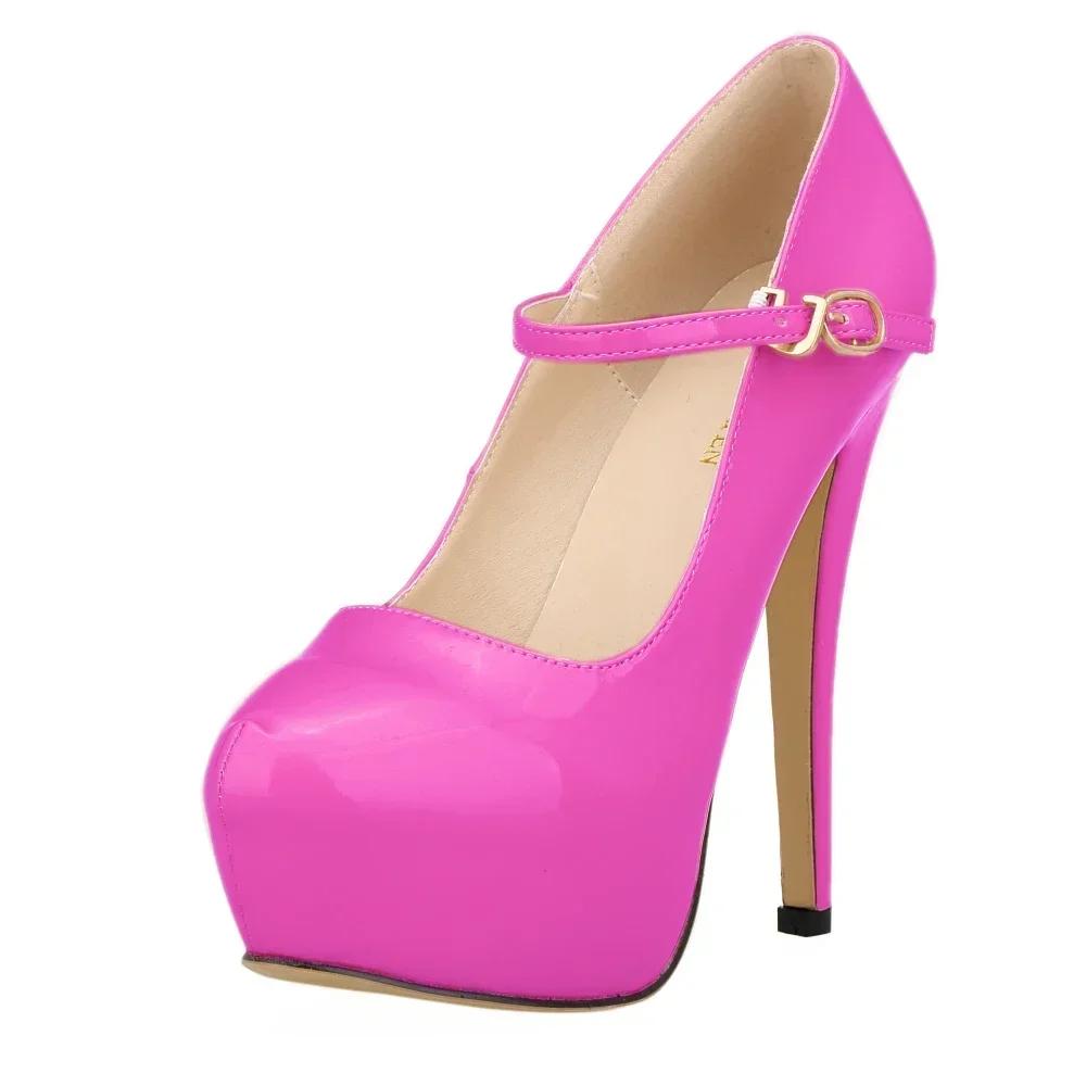 Women Platform High Heels Stiletto Sexy 14cm Round Toes Pole Dance Pumps Fashion Party Dress Buckle Wedding Shoes Large Size 44