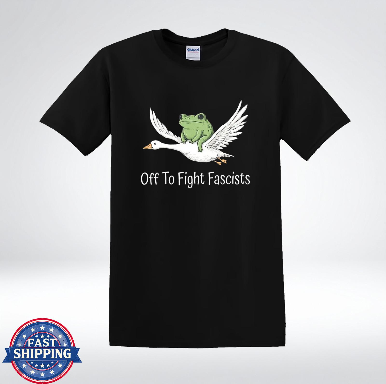 Frog Riding Goose Funny Anti Fascist Graphic Humor Gift Unisex T-Shirt S