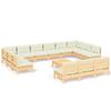 14 Piece Garden Lounge Set with Cream Cushions Solid Pine Wood