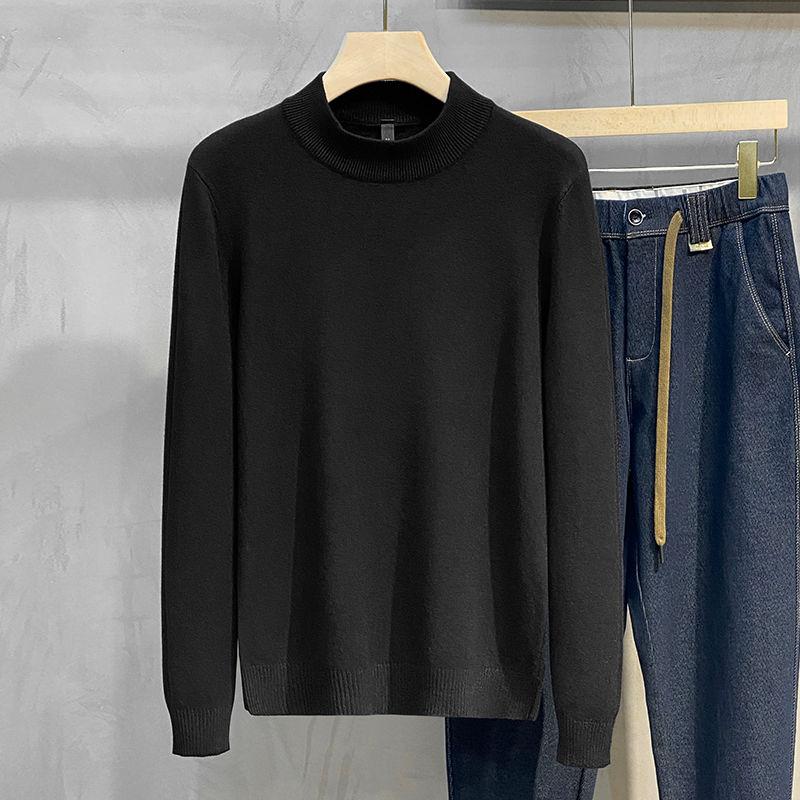 New Autumn and Winter Fashion Trend Men's Simple and Versatile Half High Neck Knit with Underlay Men's Solid Sweater
