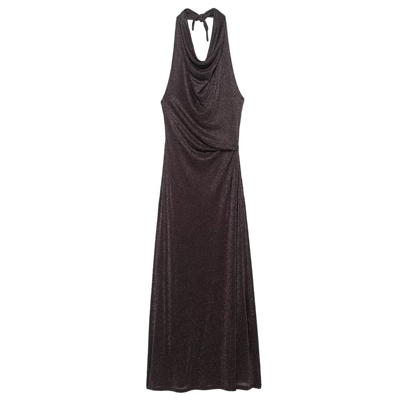 Zbzr Spring New Women Clothes Western Style Fashion Sexy Backless Metallic Line Length Dress 2180237