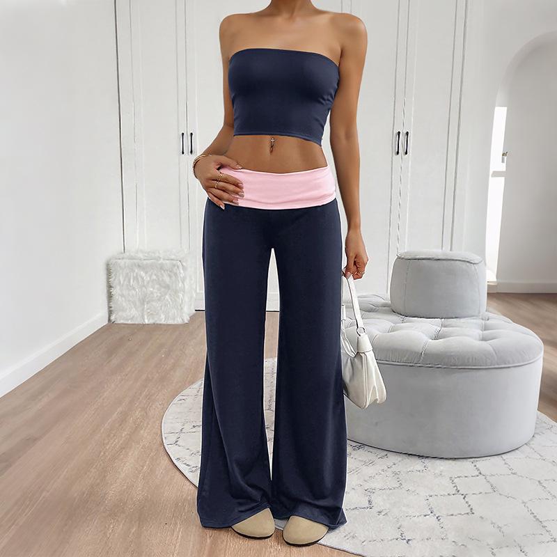 2026 Summer Sweet Cool Two-Piece Set: Color-Block Bandeau Vest and Casual Pants