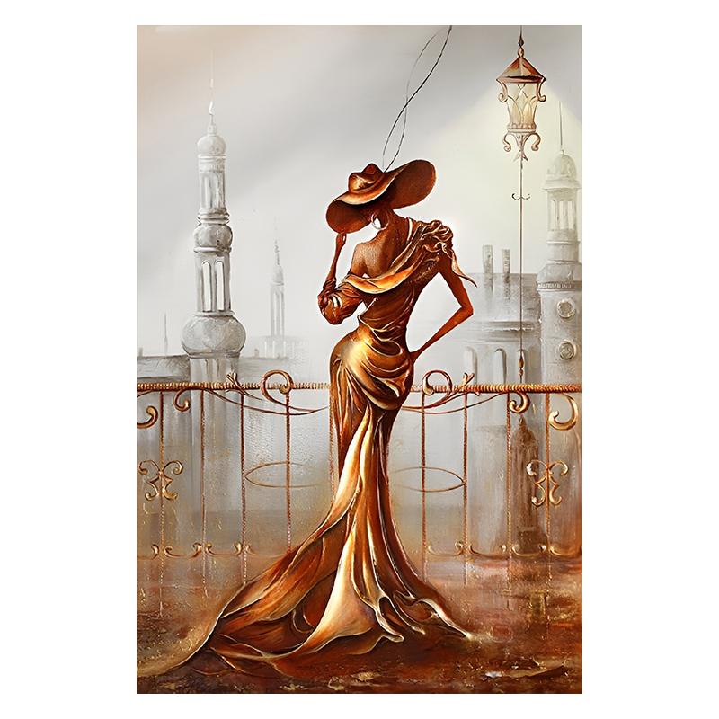 

Золотая пара с зонтиком, городской пейзаж, холст, живопись, постеры, принт, абстрактные романтические настенные художественные фотографии для комнаты, домашний декор 30x40cm No Framed