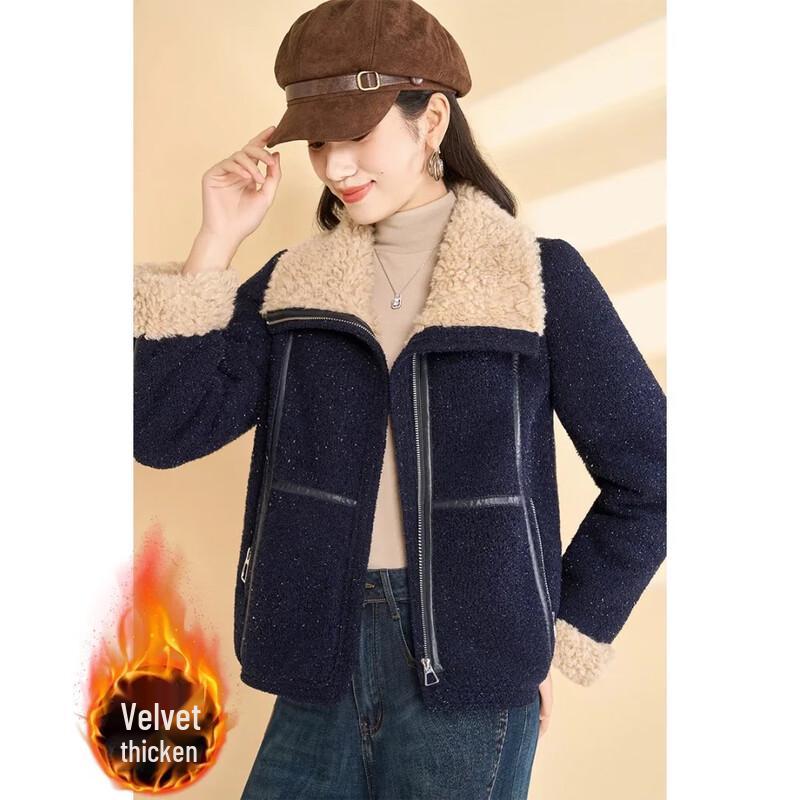 

Kebeier Women s Shiny Faux Shearling Fleece-Lined Cropped Jacket 2XL