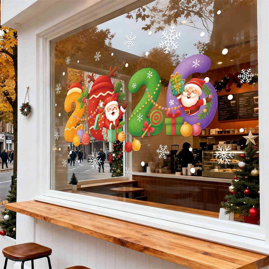2026 Christmas Shop Window Static Window Stickers, Creative Christmas Decorations, ColorfulCollage Stickers