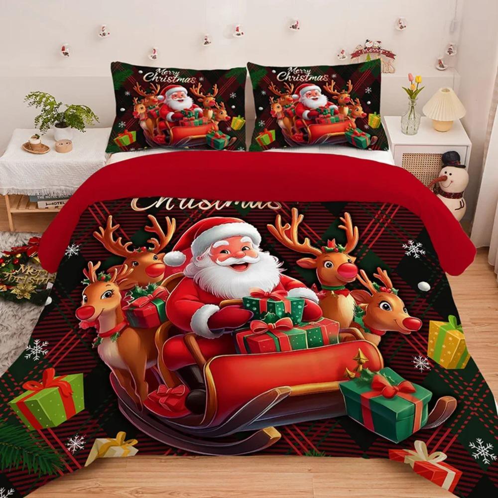 

3PC Cartoon Christmas Duvet Cover Kawaii Elk Interesting Old Man Bedding Set No Filler/core EUsingle135x200cm