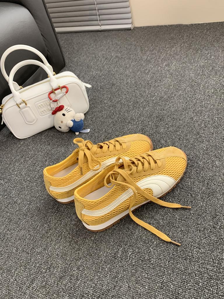 Cowhide~ Grape Mom Breathable Mesh German Training Shoes Women's Contrasting Color Lace-up Ugly Cute Forrest Gump Shoes Flat Casual Sports Shoes