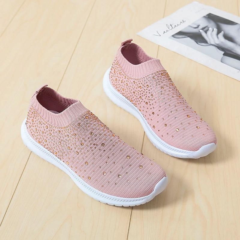 Large size spring and autumn new fashion casual rhinestone flying weaving women's sports style casual women's single shoes spot