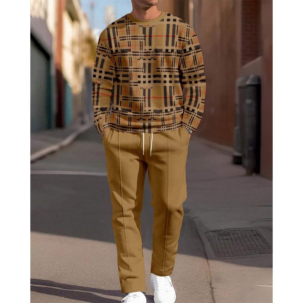 New Round Neck Men's Long Sleeve Pants Set 3d Fabric Suitable for Casual Travel Multi-Scenarios Sport Two-Piece Set
