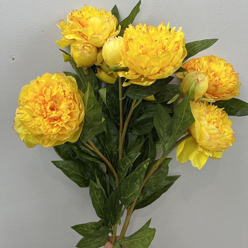 Трехглавый пион, имитация цветка, искусственный цветок, богатый цветок, украшение дома, свадебный реквизит жёлтый