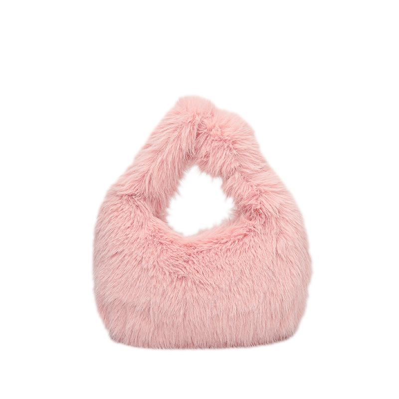 

2024 Высококачественная женская плюшевая сумка: Осень/Зима Нишевый Пушистый Дизайн 18*12*30cm розовый