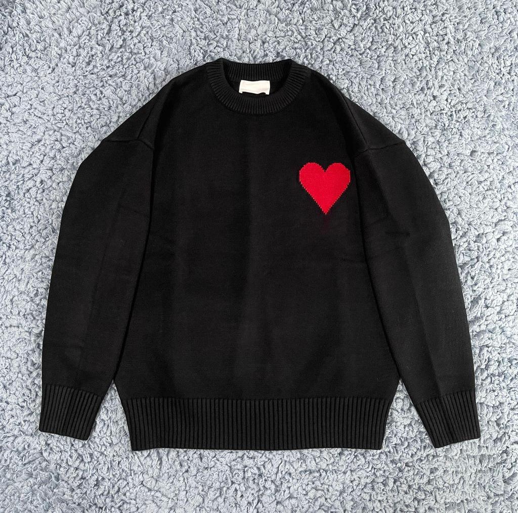 AMI 2024 Autumn/Winter Macaron Love Jacquard Unisex Thick Knit Sweater