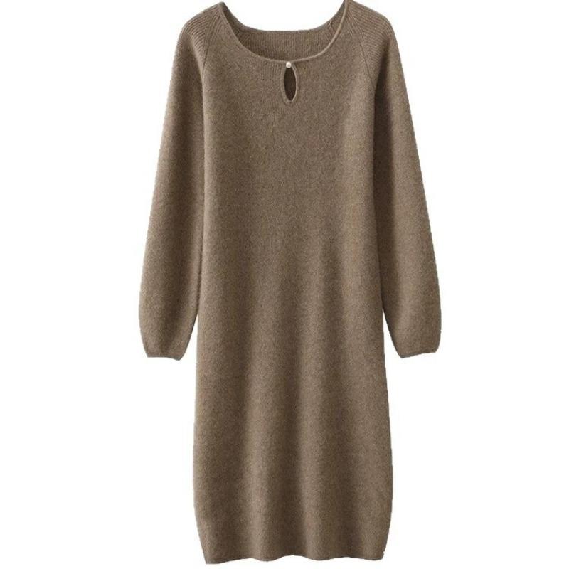 Autumn and winter new simple and versatile knitted dress femininity gentle wind loose and thin medium and long sweater skirt
