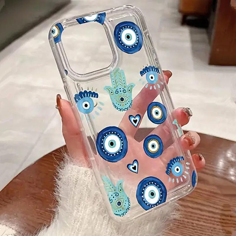 Eye & Star Print Shock Absorbing Clear Phone Case For iPhone 16 15 14 Pro Max 11 12 13 Pro 7 8 Plus X XR Shockproof Back Cover