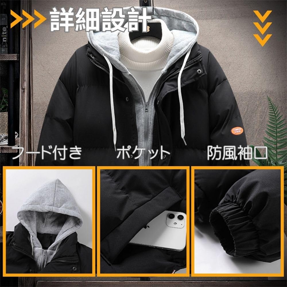 XIAOFEIF Down Voluminous Cold Double Men's Jacket, Hooded, Neck, Large, Water-Repellent, Padded, Unisex, Casual, Commuting, Thick, Protection, Zipper,