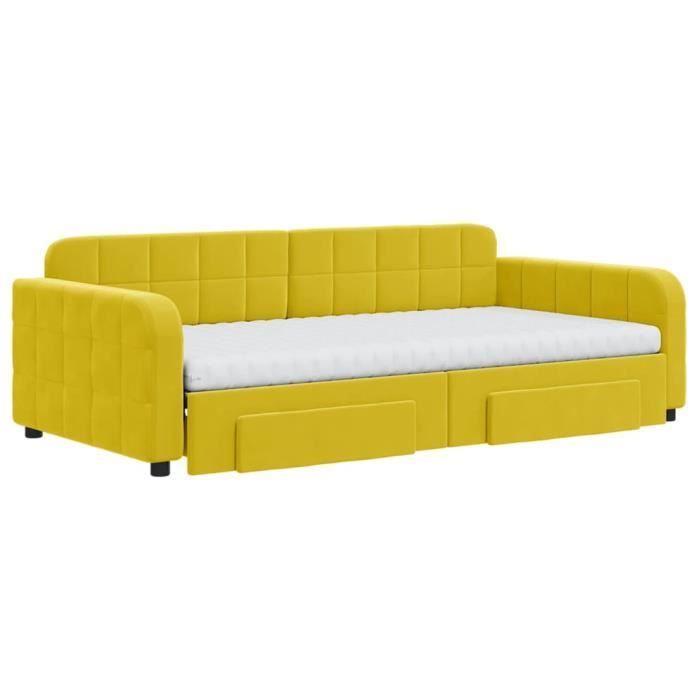 VidaXL Lit de jour avec gigogne et tiroirs jaune 100x200 cm velours 3197013