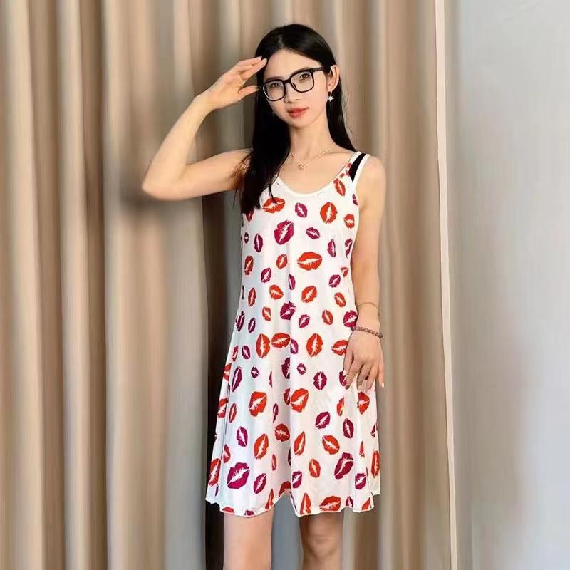 Women's Sleepwear Butterfly Print Lettuce Trim Nightdress Casual Round Neck Backless Mini Slip Dress Soft Comfortable Nightwear