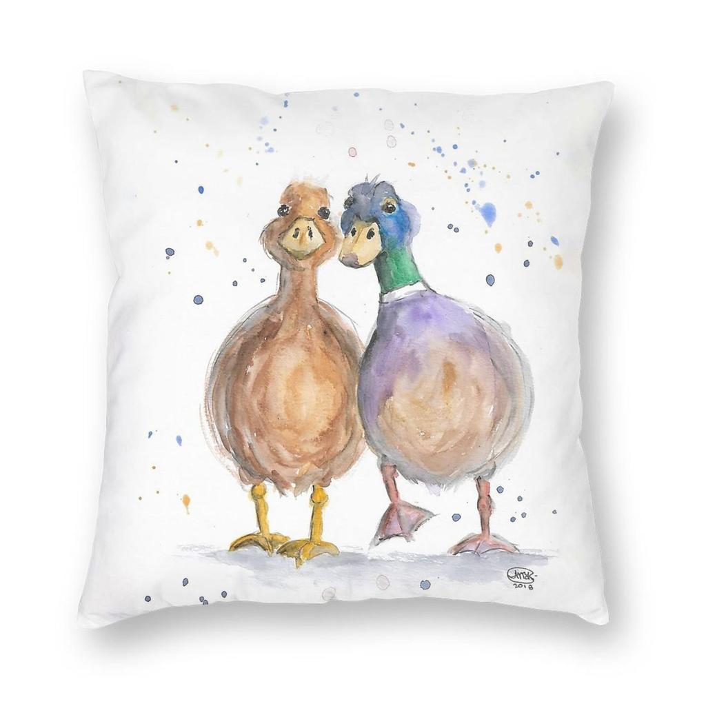 Couple Of Duck Lovebirds Square Pillowcase Polyester Linen Velvet Pattern Zip Decorative Pillow Case Car Cushion Cover 18"