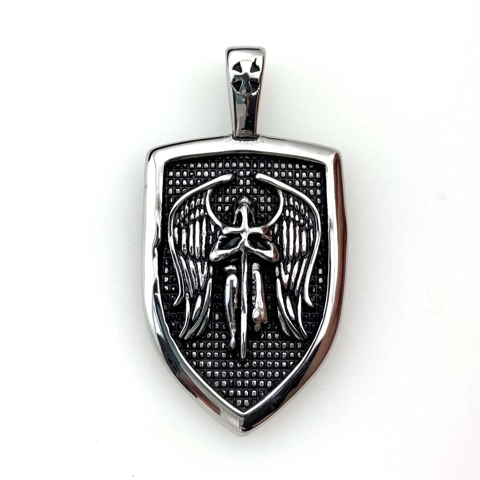 

Ретро мужская титановая стальная цепочка, властная стальная подвеска, крылья ангела, щит, нержавеющая сталь, подвеска, цепочка для свитера