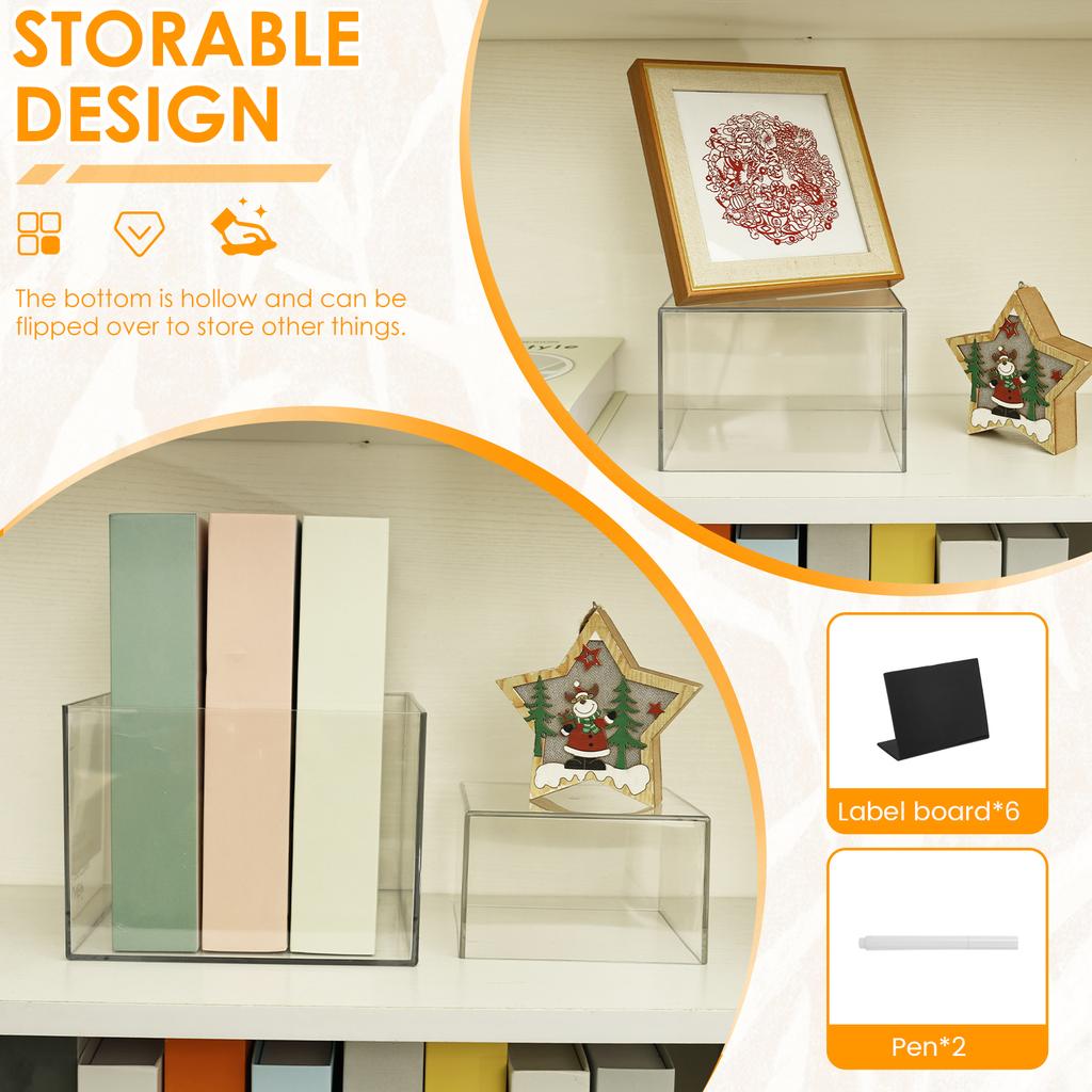 3/6Pcs Acrylic Food Display Riser Box Clear Buffet Riser Food Display Stands Multi-size Jewelry Display Stand for Party Decor