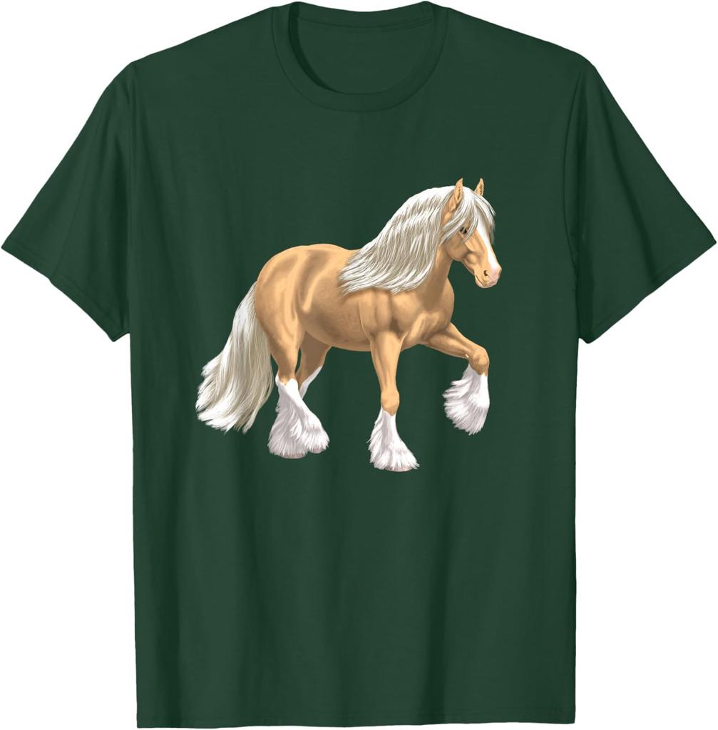Cob Tinker Horse Graphic Print Round Neck Casual T-Shirt Breathable Lightweight Tee