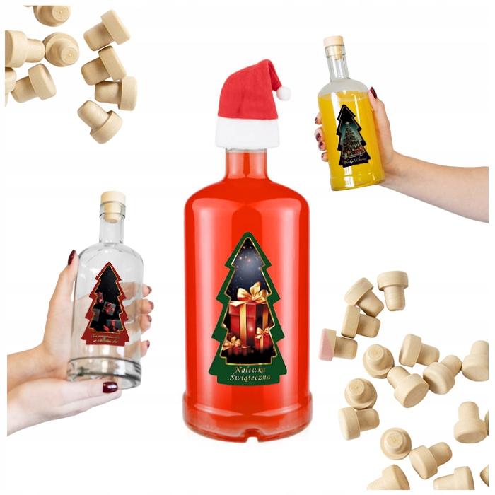 5X Butelki Szklane Tadek 500Ml + Etykieta Choinka Czapka Mikołaja