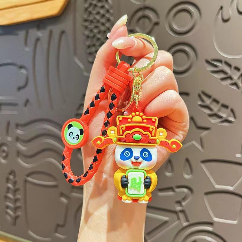 Creative Cartoon Panda God of Wealth Keychain Chain Cute Lucky Little Champion Couple Bag Pendant