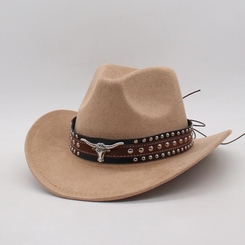 Cross-Border Foreign Trade Four Seasons Men And Women Ethnic Wind Cow Head, Couple Sunscreen Hat Cowboy Hat Jazz Hat Big Edge Top Hat