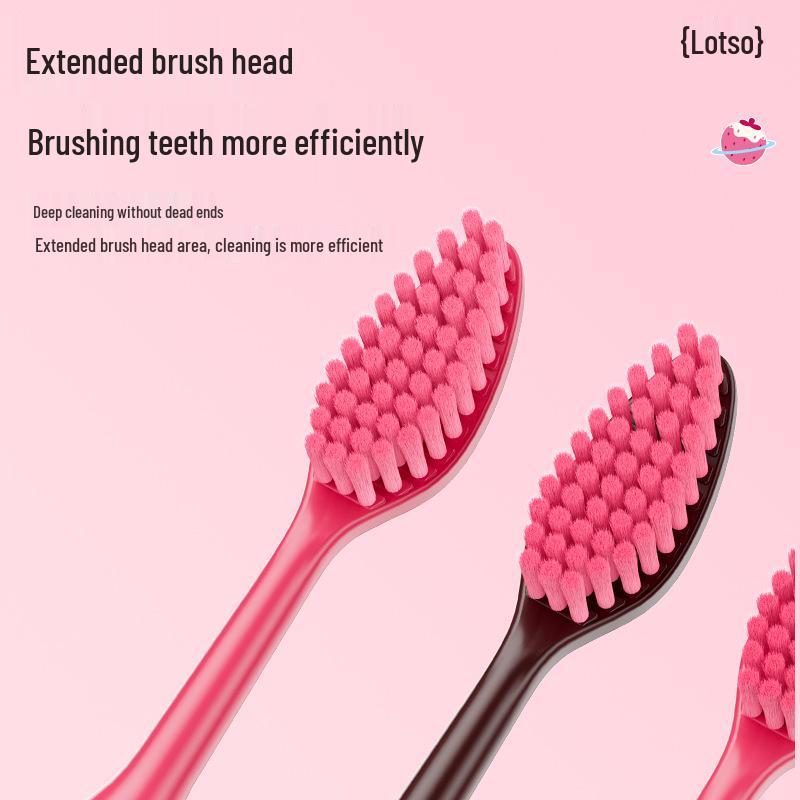 Benou Curved Adult Toothbrush Set - Cute Strawberry/Bear Design, Soft Bristles, Gum Protection, Two-Piece.