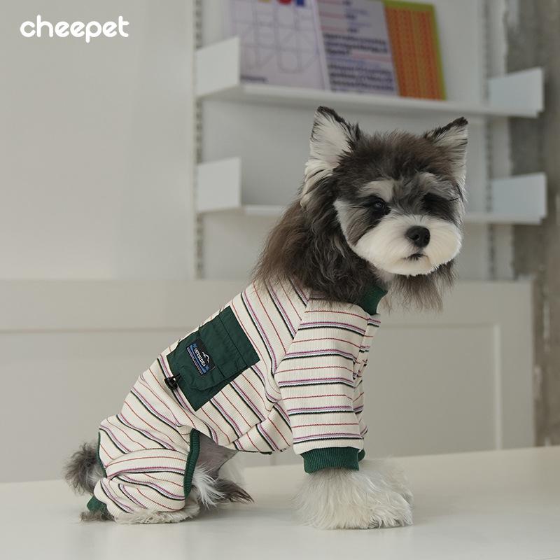 Puppy dog clothes autumn and winter basic striped four-legged bottoming shirt elastic cuffs than bear teddy pet clothes