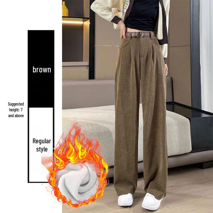 Meilard Women's High-Waisted Wide-Leg Corduroy Pants - Spring/Fall Style, Slimming, Loose Fit.