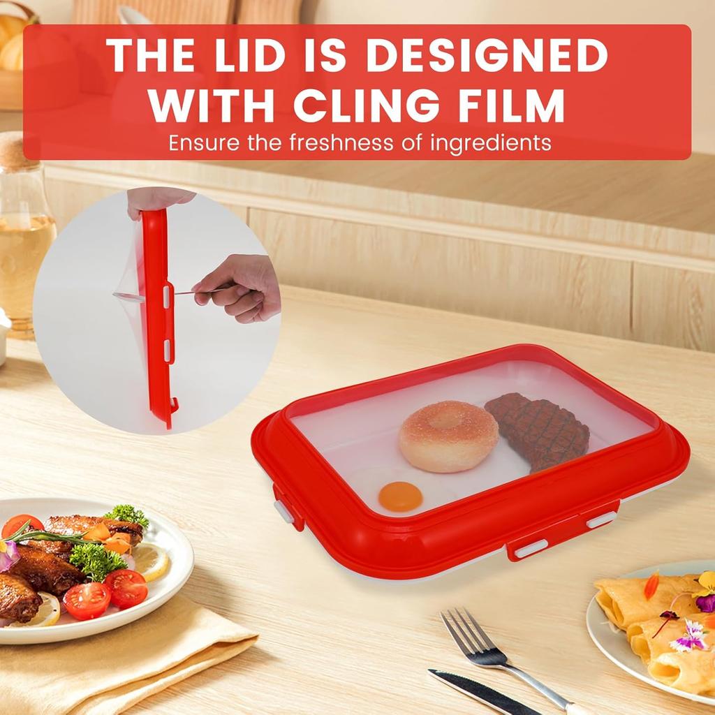 2Pcs Food Preservation Trays, Food Storage Container with Reversible Stretch Lid, Vacuum Food Storage Trays, Stackable Food Fresh Storage Tray,