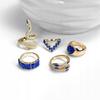 Set Of 5 Gold Rings Retro Punk Vintage Snake Heart Blue