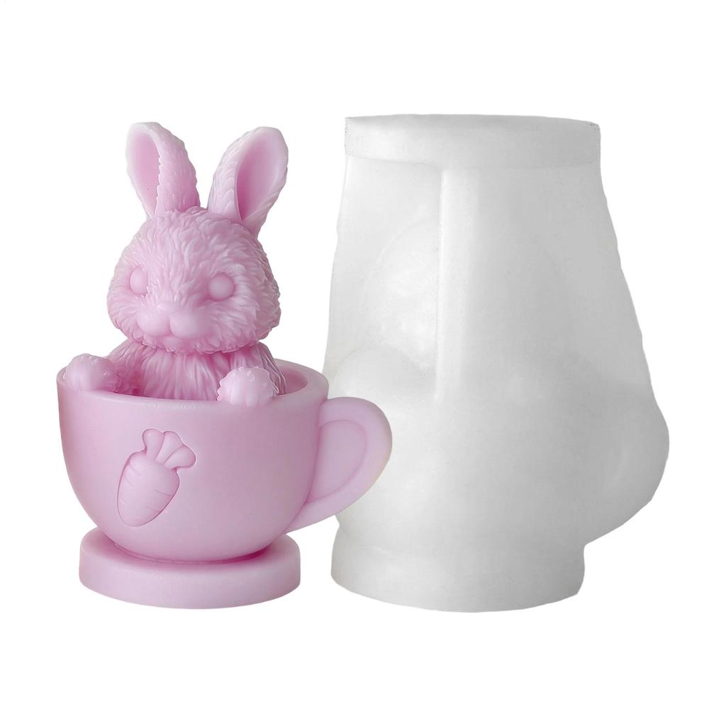 Osterhase Silikonform Niedlich Lustig Antihaftbeschichtet, 3D Hase Teetasse Kerzenform DIY Handwerk Herstellung Hase Frühling Dekoration