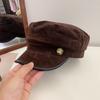 Autumn and Winter Black Versatile Velvet Newsboy Hat Big Head Circumference Duck Tongue Beret Female Face Small Flat Top Octagonal Hat Tide