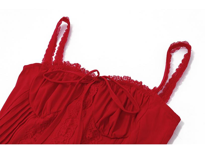 Rochie de vară roșie pentru femei, tip maiou corset cu șireturi, inspirată de balet