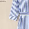 ZANZEA Women Turn Down Collar Casual 3/4 Sleeve Long Shirt Dress