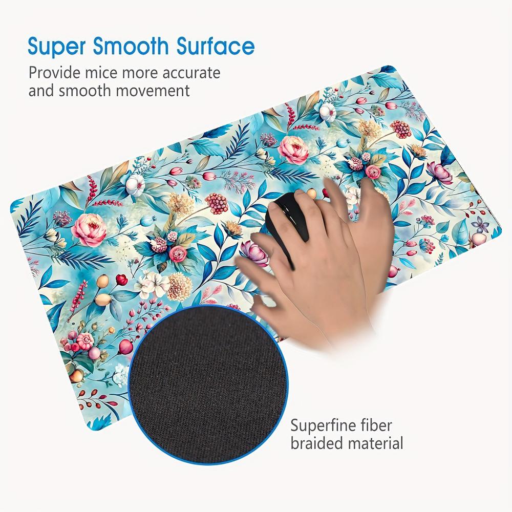 Blue floral pattern mouse pad rubber anti slip computer laptop desktop pads thick keyboard PC accessories lock edge design