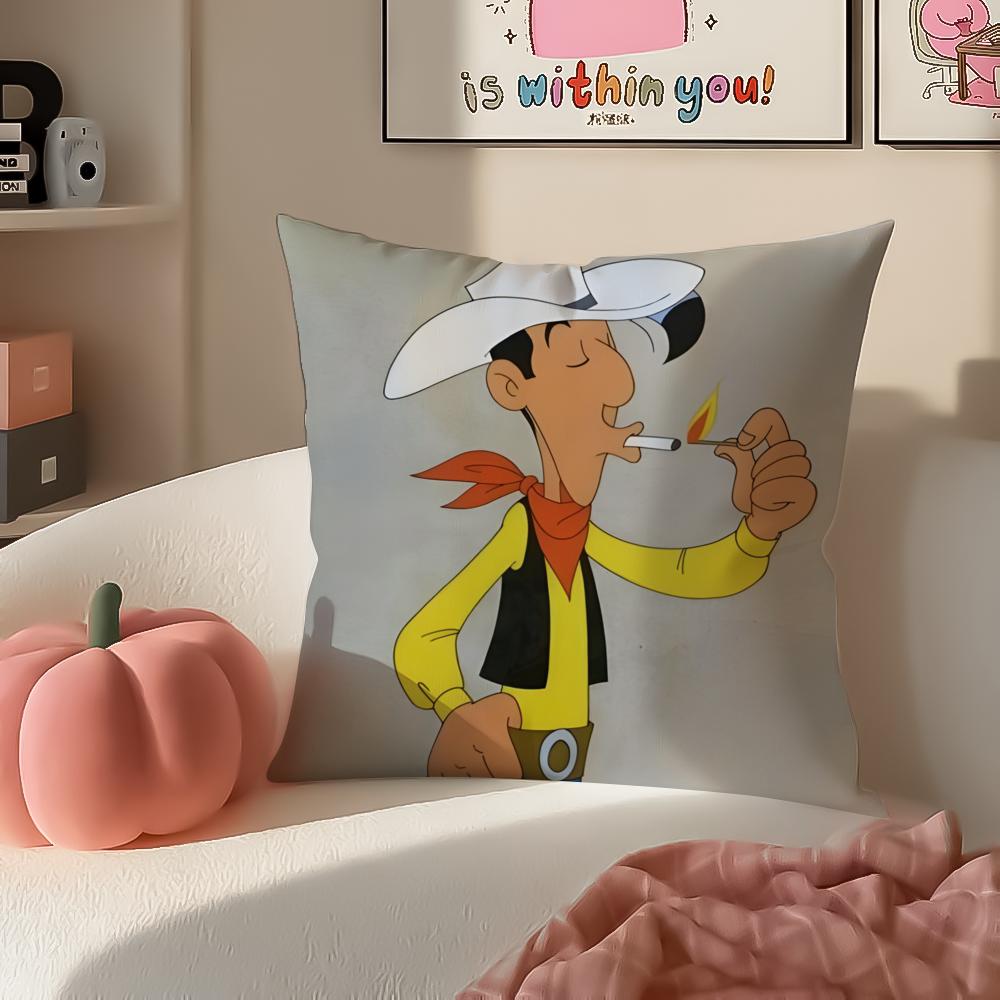 Cartoon Classic LLucky LLuke Cushion Cover Pillowcase Short Plush Invisible Zipper Room Sofa Cushion Cover