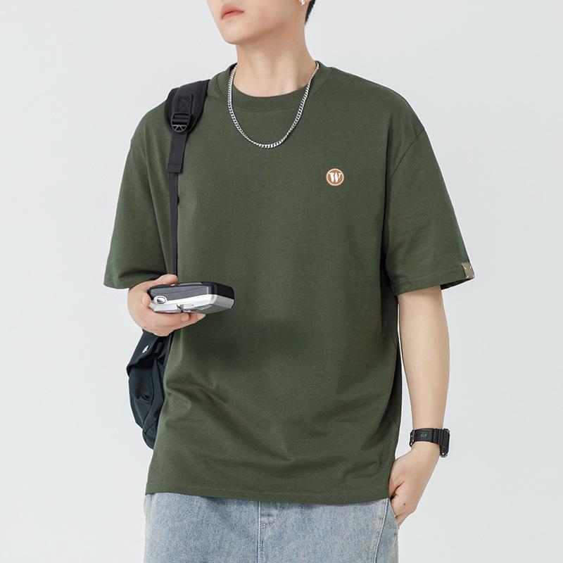 

Мужская хлопковая футболка с коротким рукавом Kunhai Pengyun — летняя модная, свободного кроя с вышитыми буквами Large армия зеленый