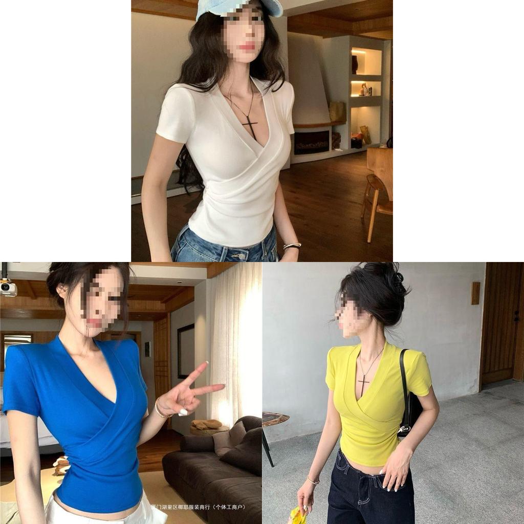 Summer Modale Girl Tee With Cross Neckline For Casual Wear